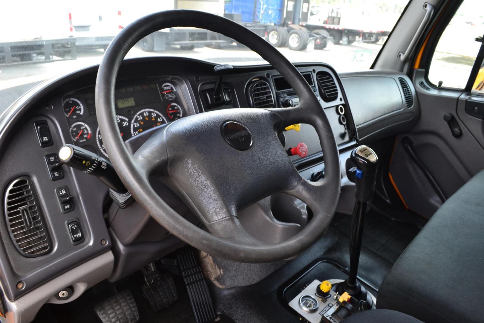 2013 YELLOW /BLACK FREIGHTLINER 114SD (1FVHG3DV4DH) with an DETROIT DD13 12.8L 415HP engine, EATON FULLER 8LL transmission, located at 9172 North Fwy, Houston, TX, 77037, (713) 910-6868, 29.887470, -95.411903 - 16 FT DUMP, 20,000 LB FRONT AXLE, 46,000 LB REAR AXLE, 13,000 LB STEERABLE LIFT AXLE, TWIN STEER FRONT AXLE, FULL LOCKERS , ENGINE BRAKE, ELECTRIC TARP, 100 GALLON FUEL TANK, ALUMINUM / STEEL WHEELS, DOUBLE CHASSIS , COLD A/C - Photo#17