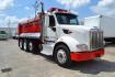 2015 WHITE /BLACK PETERBILT 567 (1XPCD49X3FD) with an CUMMINS X15 14.9L 450 HP engine, 10 SPD MANUAL transmission, located at 9172 North Fwy, Houston, TX, 77037, (713) 910-6868, 29.887470, -95.411903 - FRONT AXLE: 14,320 LB / REAR AXLE: 40,000 LB / STEERABLE LIFT AXLE: 13,000 LB, 17 FT DUMP BED, 17 CUBIC YARDS, AIR TRAC SUSPENSION, DIFF LOCK, ENGINE BRAKE, WHEELBASE: 225", RATIO: 3.70, ELECTRIC TARP, POWER WINDOWS & LOCKS , DUAL STACKS - Photo#2